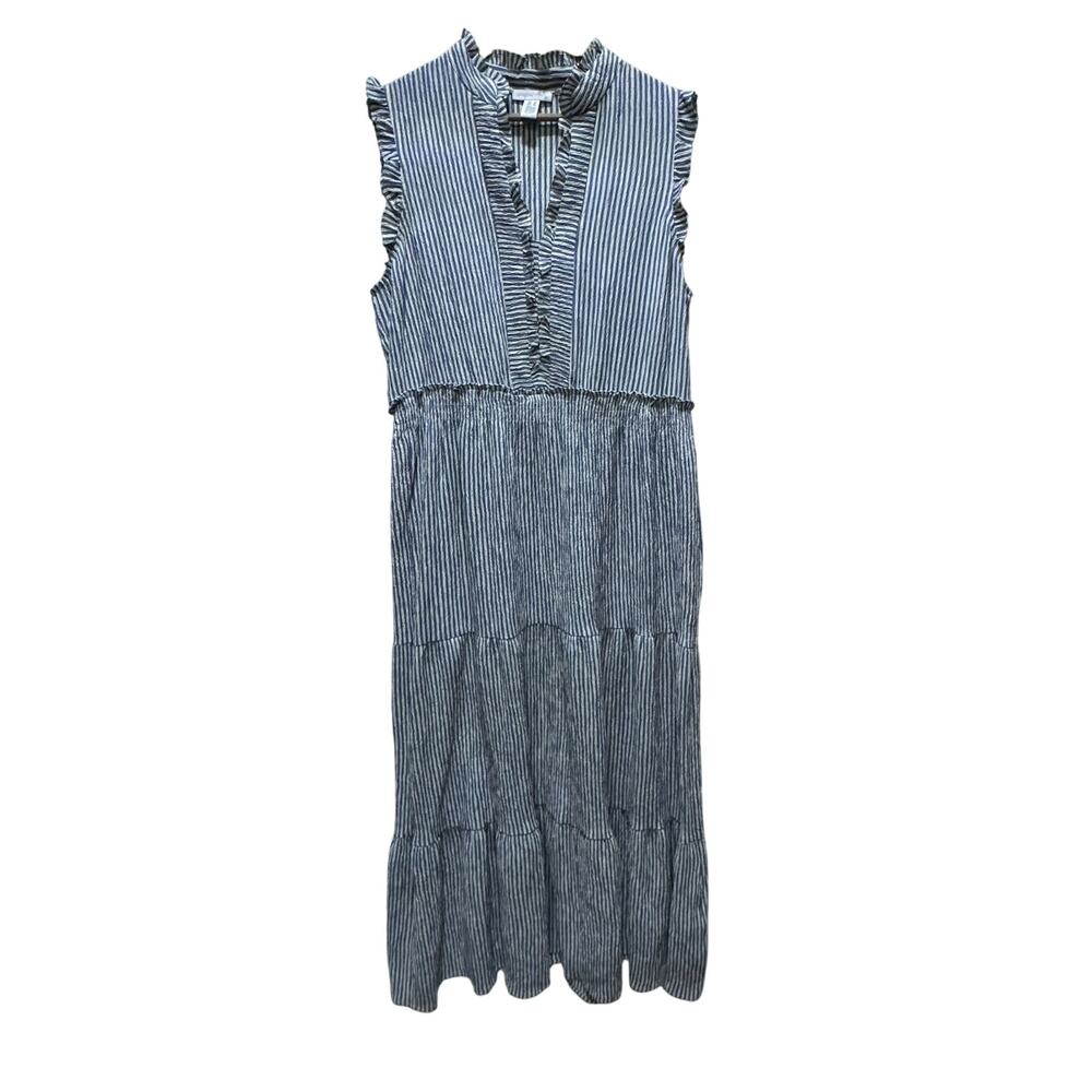 London Times Blue/Ivory Striped Sleeveless Maxi Dress 16
